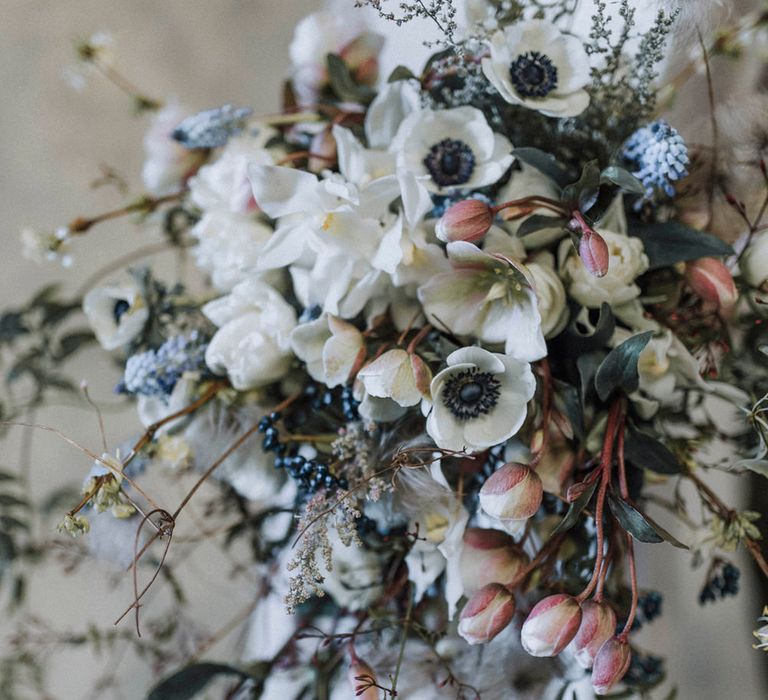 Spring White Anemone Bouquet | Rembo Gown via Rock The Frock Bridal | Powder Blue Spring Wedding Inspiration Styled by The Little Lending Co | Megan Duffield Photography