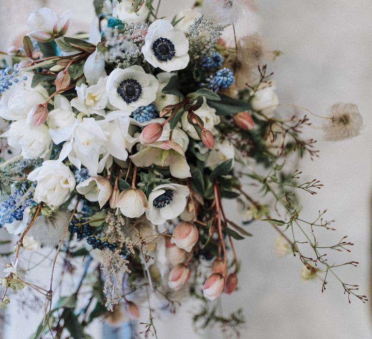 Spring White Anemone Bouquet | Rembo Gown via Rock The Frock Bridal | Powder Blue Spring Wedding Inspiration Styled by The Little Lending Co | Megan Duffield Photography