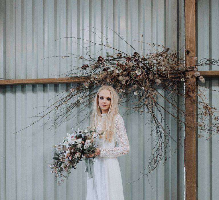 Spring White Anemone Bouquet | Rembo Gown via Rock The Frock Bridal | Powder Blue Spring Wedding Inspiration Styled by The Little Lending Co | Megan Duffield Photography