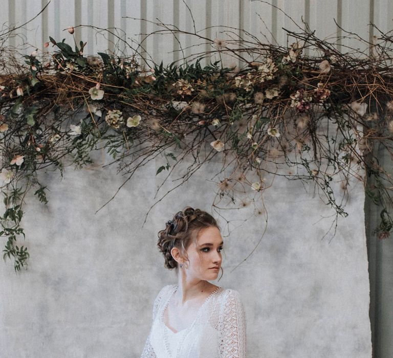 Bride in Rembo Gown from Rock the Frock Bridal | Spring White Anemone Bouquet | Spring Flower Installation by Bracken & Twine Flowers | Powder Blue Spring Wedding Inspiration Styled by The Little Lending Co | Megan Duffield Photography