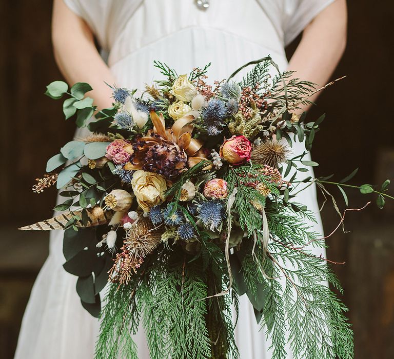 Dried Flower Wedding Bouquet By Lotus Floral Art | Image by Sarah London Photography | Having A Eco Friendly Wedding