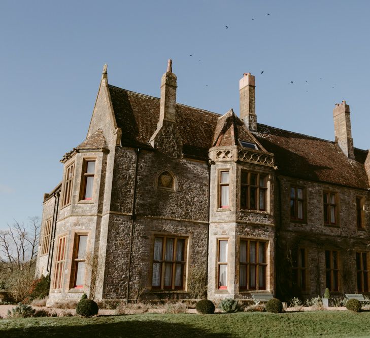 Elegant Winter Wedding At Huntsham Court Devon With Bride In Bespoke Gown & High Necked Cashmere Jumper With Images By Millar Cole Photography