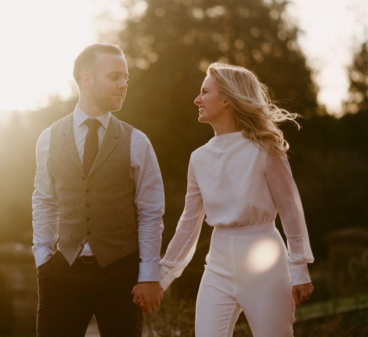 Elegant Winter Wedding At Huntsham Court Devon With Bride In Bespoke Gown & High Necked Cashmere Jumper With Images By Millar Cole Photography