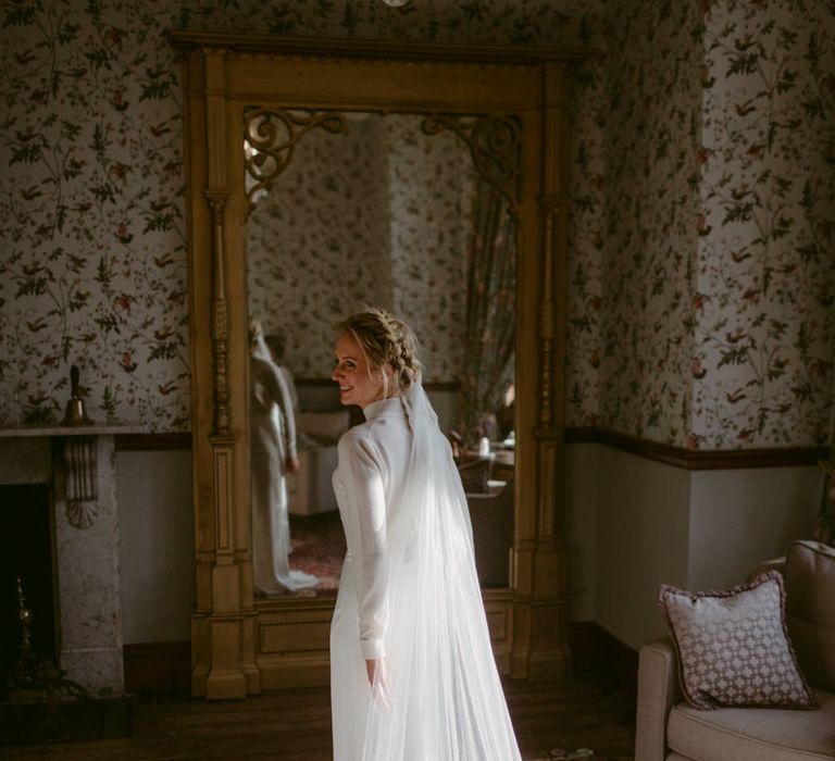 Elegant Winter Wedding At Huntsham Court Devon With Bride In Bespoke Gown & High Necked Cashmere Jumper With Images By Millar Cole Photography