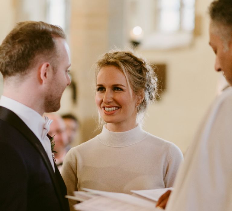 Elegant Winter Wedding At Huntsham Court Devon With Bride In Bespoke Gown & High Necked Cashmere Jumper With Images By Millar Cole Photography