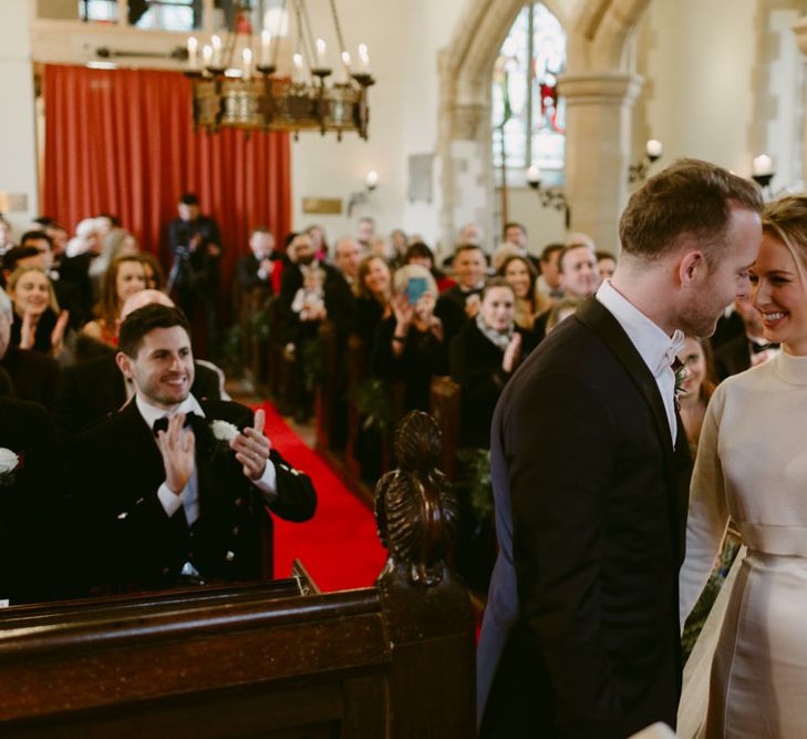 Elegant Winter Wedding At Huntsham Court Devon With Bride In Bespoke Gown & High Necked Cashmere Jumper With Images By Millar Cole Photography