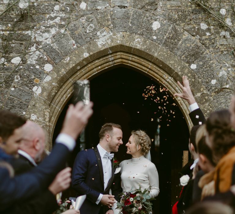 Elegant Winter Wedding At Huntsham Court Devon With Bride In Bespoke Gown & High Necked Cashmere Jumper With Images By Millar Cole Photography