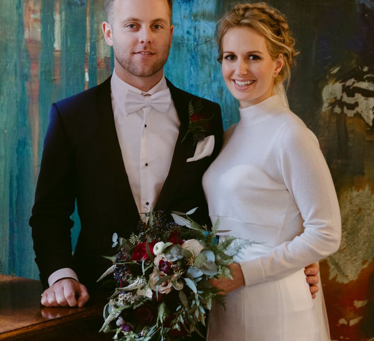 Elegant Winter Wedding At Huntsham Court Devon With Bride In Bespoke Gown & High Necked Cashmere Jumper With Images By Millar Cole Photography