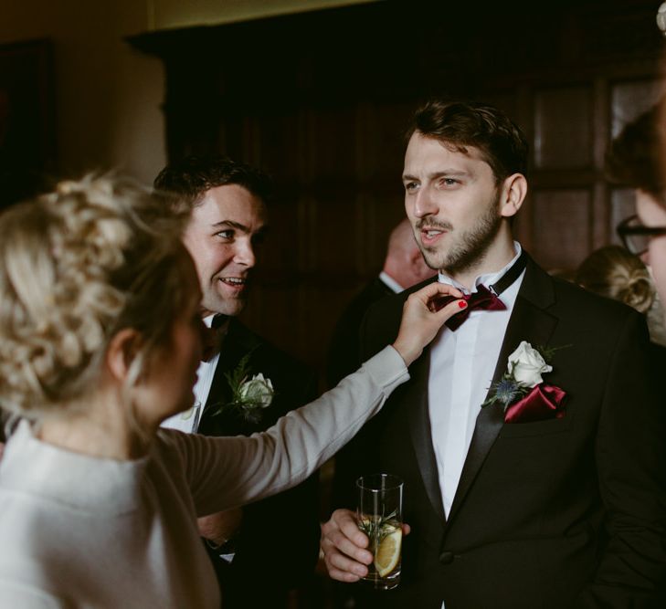 Elegant Winter Wedding At Huntsham Court Devon With Bride In Bespoke Gown & High Necked Cashmere Jumper With Images By Millar Cole Photography