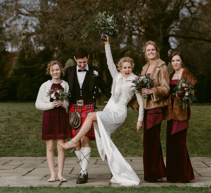 Elegant Winter Wedding At Huntsham Court Devon With Bride In Bespoke Gown & High Necked Cashmere Jumper With Images By Millar Cole Photography