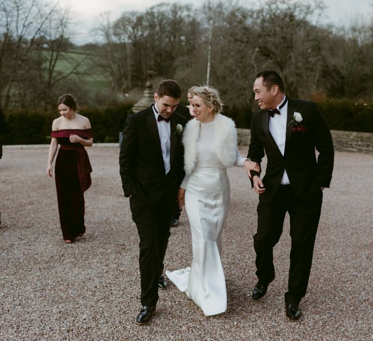 Elegant Winter Wedding At Huntsham Court Devon With Bride In Bespoke Gown & High Necked Cashmere Jumper With Images By Millar Cole Photography