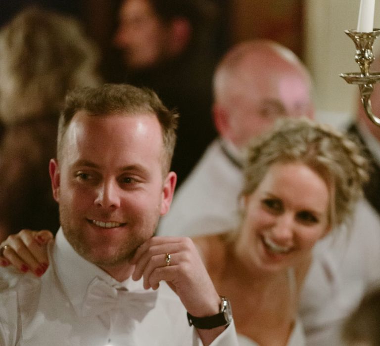 Elegant Winter Wedding At Huntsham Court Devon With Bride In Bespoke Gown & High Necked Cashmere Jumper With Images By Millar Cole Photography