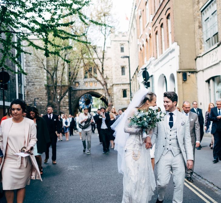 City Chic wedding in London at The Museum of St John and St John Restaurant. Photography by Dale Weeks with Bride in Temperley Bride.