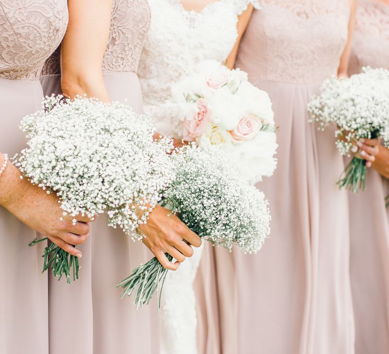 Bridesmaids with Gypsophila Bouquets