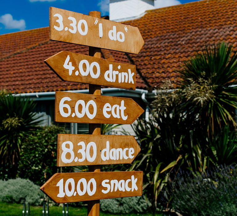 Wedding Sign Post | Colourful Coastal Wedding at The Gallivant in Camber Sands with DIY Decor | Epic Love Story Photography