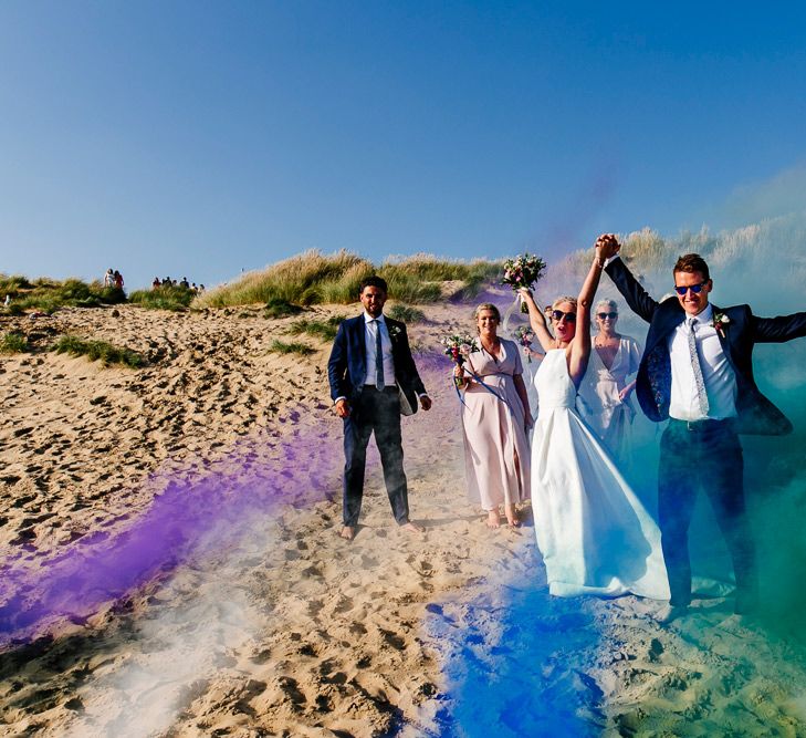 Smoke Bombs | Colourful Coastal Wedding at The Gallivant in Camber Sands with DIY Decor | Epic Love Story Photography