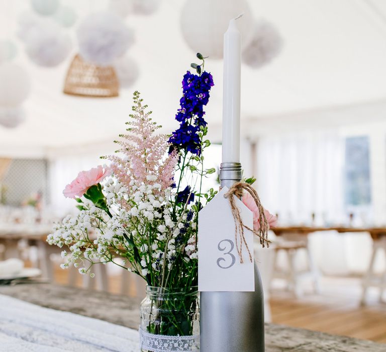 Lace Table Runner, Jam Jars & Wild Flower Decor | Colourful Coastal Wedding at The Gallivant in Camber Sands with DIY Decor | Epic Love Story Photography