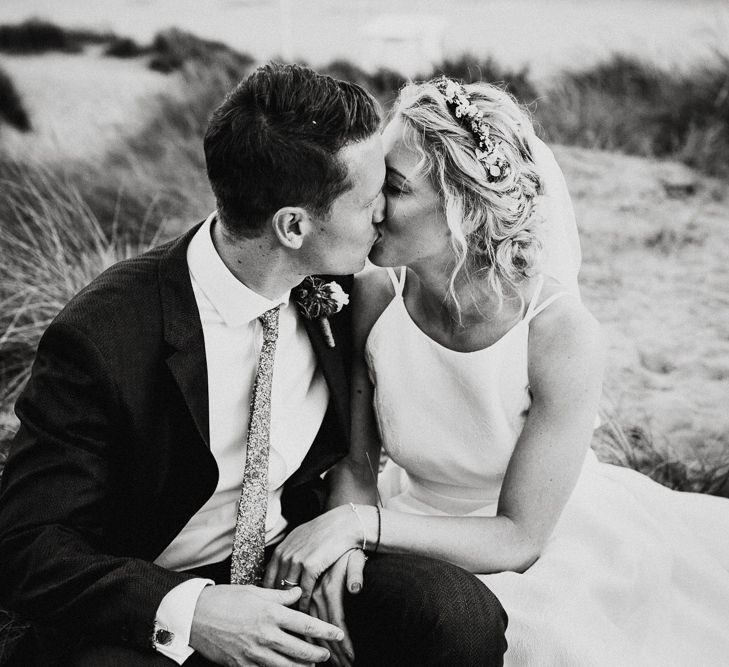 Beach Portrait | Bride in Jesus Peiro Gown | Groom in Navy Ted Baker Suit | Colourful Coastal Wedding at The Gallivant in Camber Sands with DIY Decor | Epic Love Story Photography