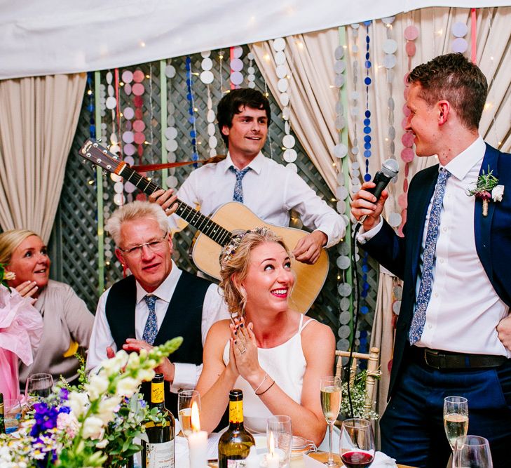 Bride in Jesus Peiro Gown | Groom in Navy Ted Baker Suit | Colourful Coastal Wedding at The Gallivant in Camber Sands with DIY Decor | Epic Love Story Photography