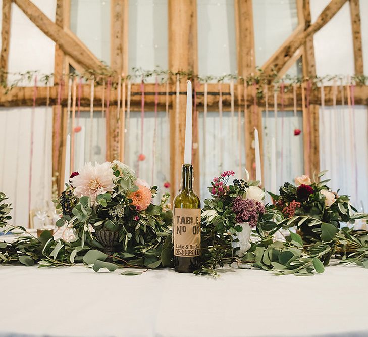 Ribbon Backdrop For Top Table At Wedding // South Farm Wedding Planned & Styled By Mirabella Weddings With Bride In Pronovias And Florals By Lily And May With Images From Photography By Bea