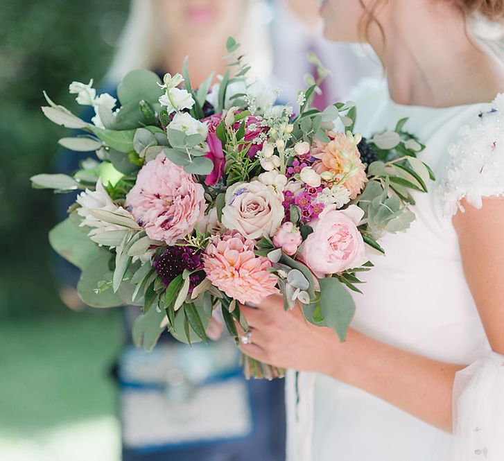 Seasonal Wedding Bouquet With Pink Roses // South Farm Wedding Planned & Styled By Mirabella Weddings With Bride In Pronovias And Florals By Lily And May With Images From Photography By Bea