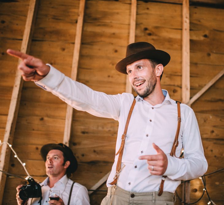 Groom in Braces and Trilby Hat