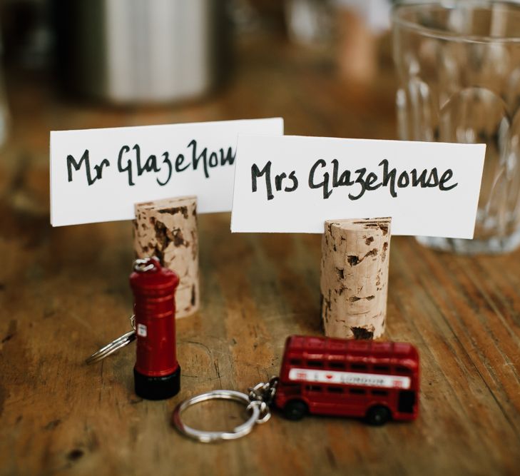 London Red Bus Place Settings | Bright Wedding at The Oyster Shed in London | Chris Barber Photography