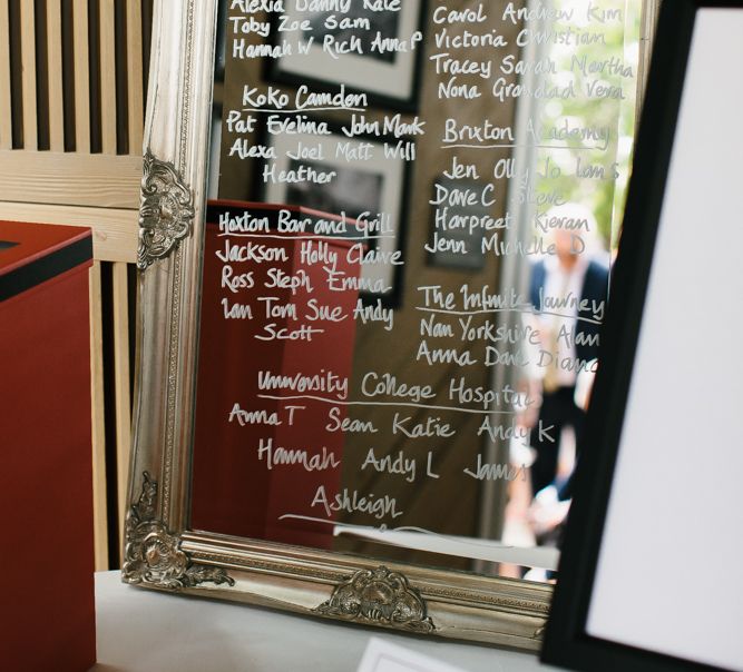 Mirror Table Plan | Bright Wedding at The Oyster Shed in London | Chris Barber Photography