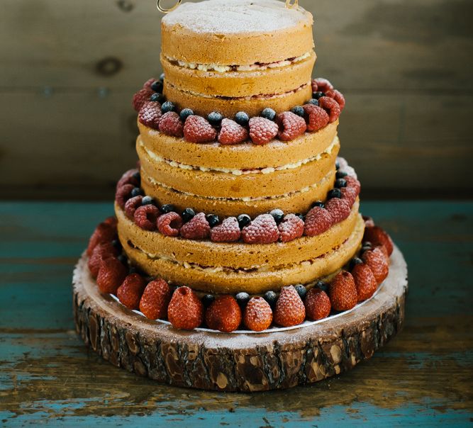 Naked Wedding Cake with Fruit | Bright Wedding at The Oyster Shed in London | Chris Barber Photography