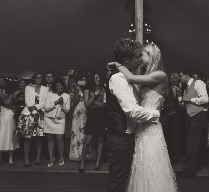 First Dance with Bride in Monique Lhuillier Candy Wedding Dress