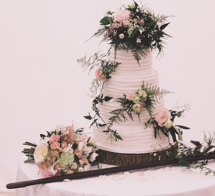 Wedding Cake with Foliage & Floral Decor