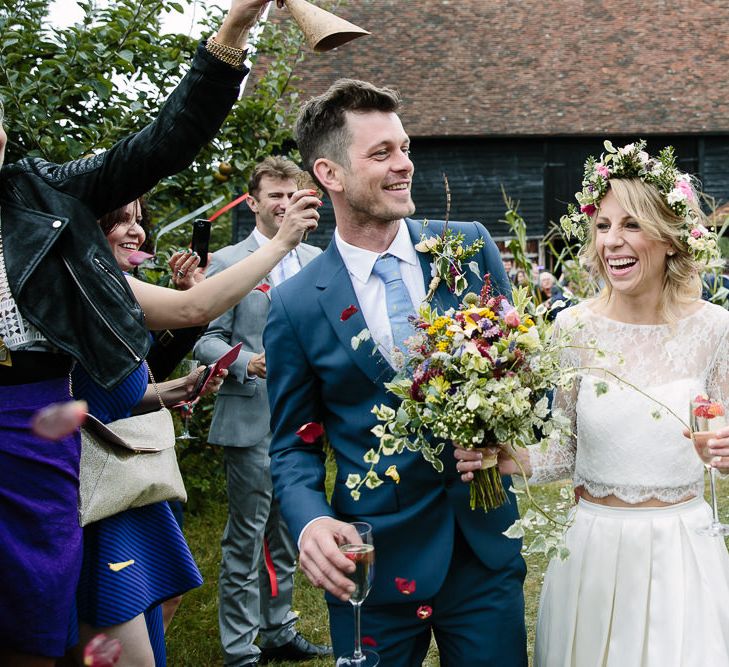 Bride in Custom Made Separates & Groom in Paul Smith Suit