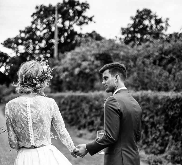 Bride in Custom Made Separates & Groom in Paul Smith Suit