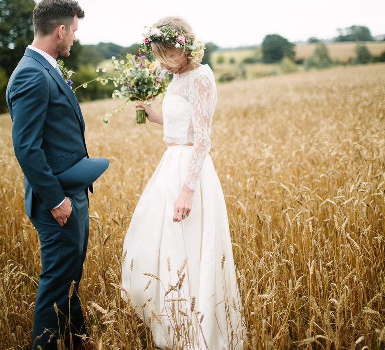 Bride in Custom Made Separates & Groom in Paul Smith Suit