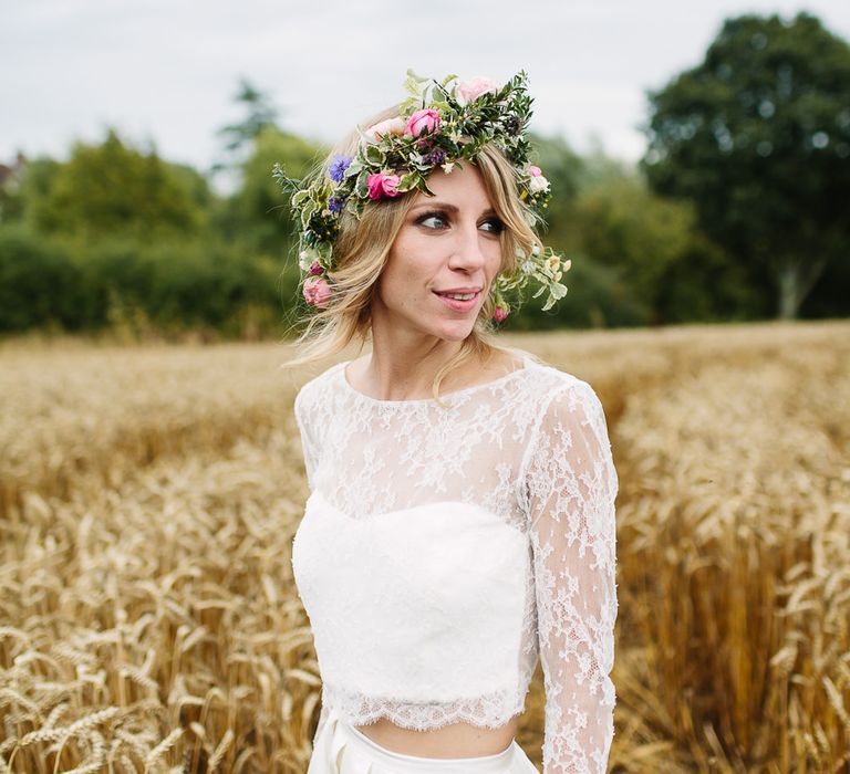 Bride in Custom Made Separates & Flower Crown