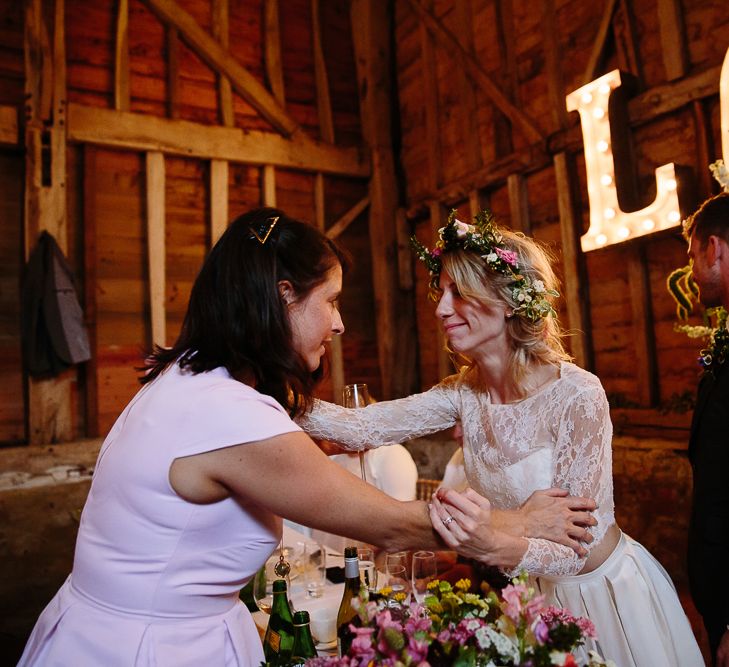 Bride in Custom Made Separates & Flower Crown