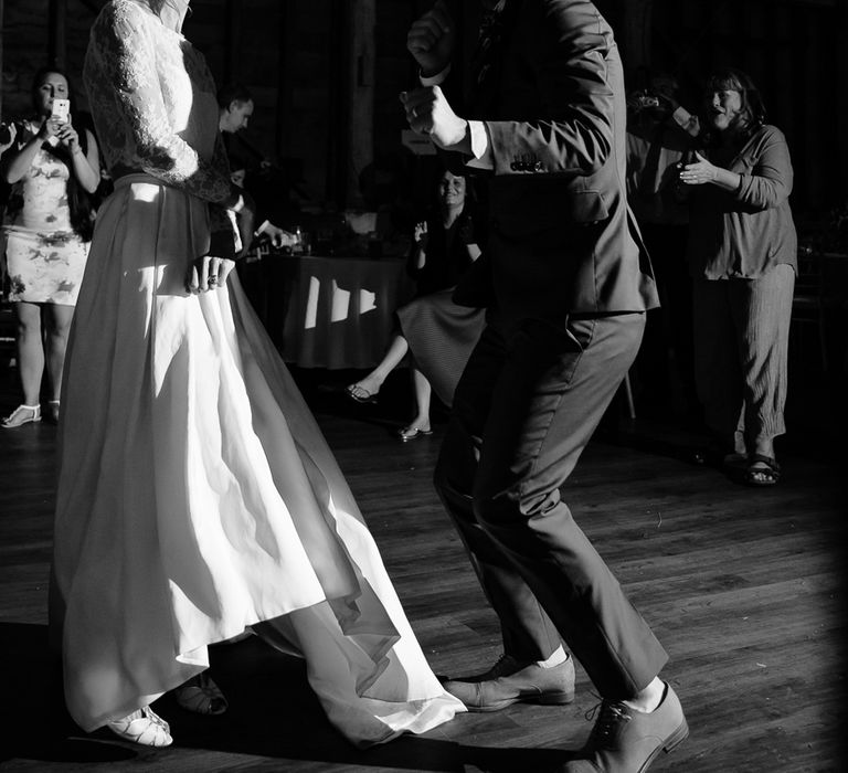 Bride in Custom Made Separates & Groom in Paul Smith Suit