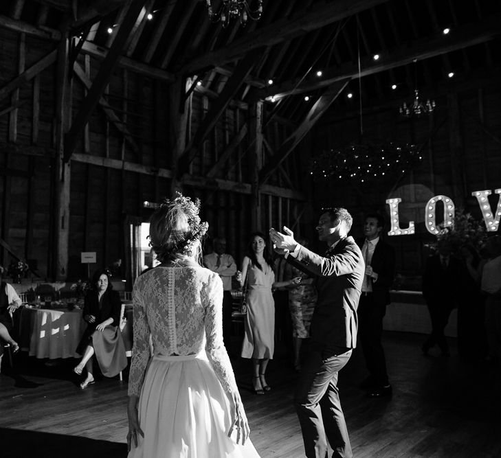 Bride in Custom Made Separates & Groom in Paul Smith Suit