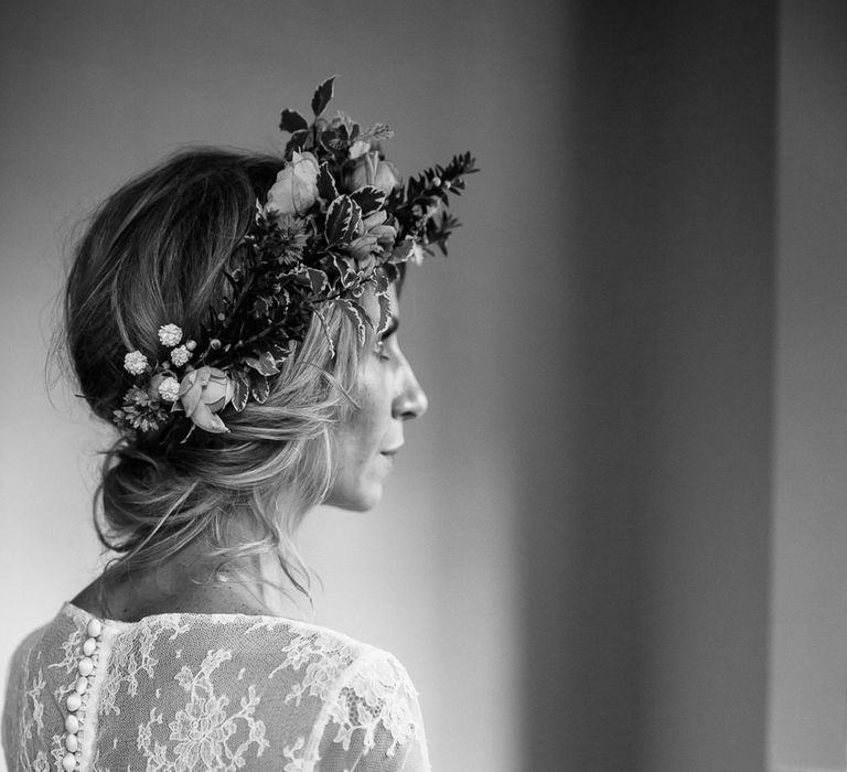 Bride in Bespoke Separates & Flower Crown