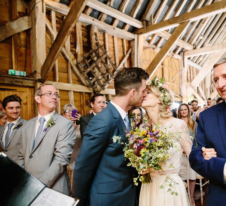 Wedding Ceremony at Rustic Wedding at The Great Barn Rolvenden in Kent