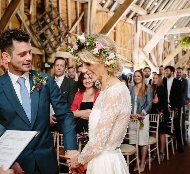 Wedding Ceremony at Rustic Wedding at The Great Barn Rolvenden in Kent