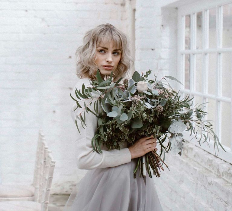 Bride in Grey Tulle Skirt