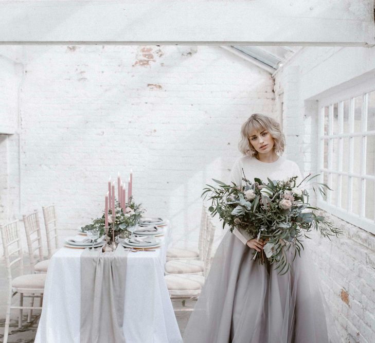 Bride in Grey Tulle Skirt