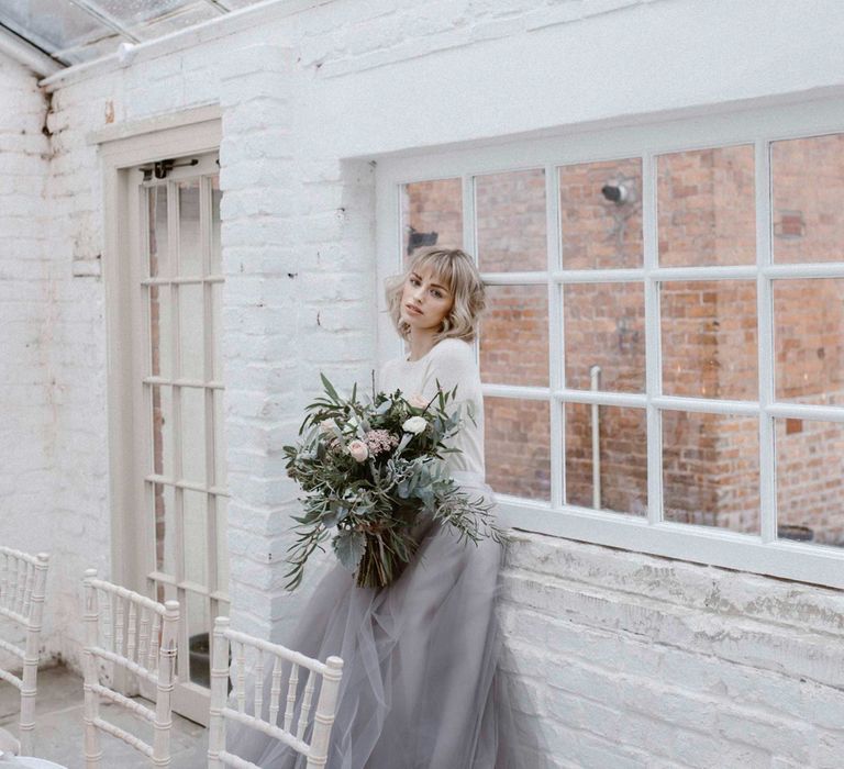 Bride in Grey Tulle Skirt