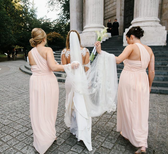 Bride in Martina Liana from Essense of Australia Bridal Gown & Peach ASOS Bridesmaid Dresses