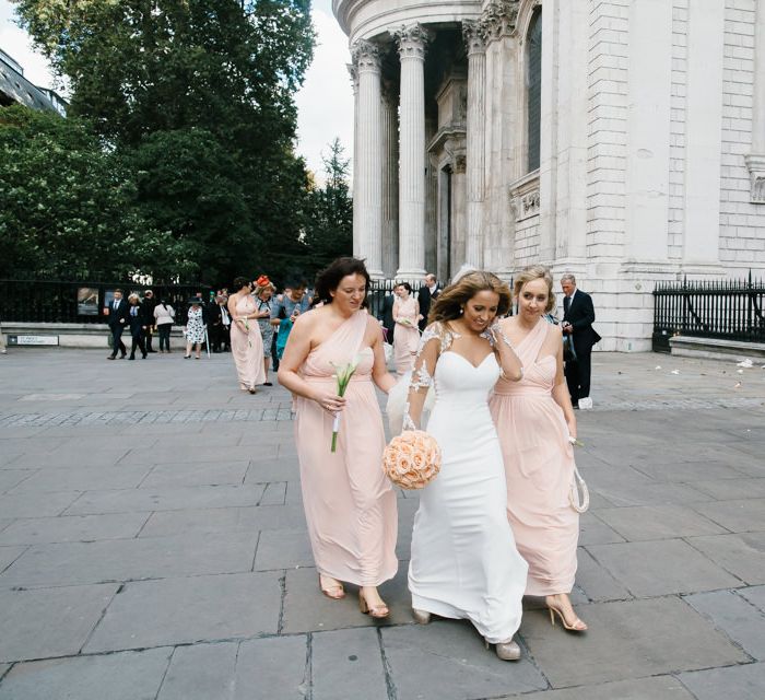 Bride in Martina Liana from Essense of Australia Bridal Gown & Peach ASOS Bridesmaid Dresses