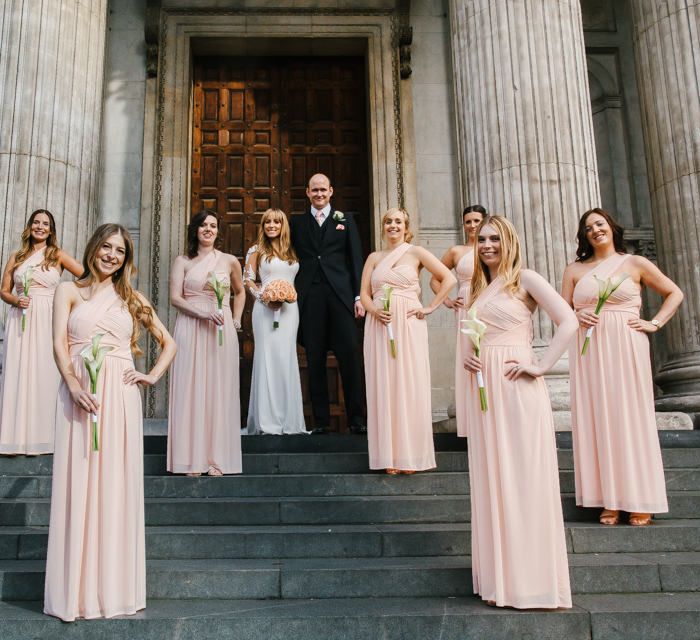 Bride in Martina Liana from Essense of Australia Bridal Gown & Peach ASOS Bridesmaid Dresses