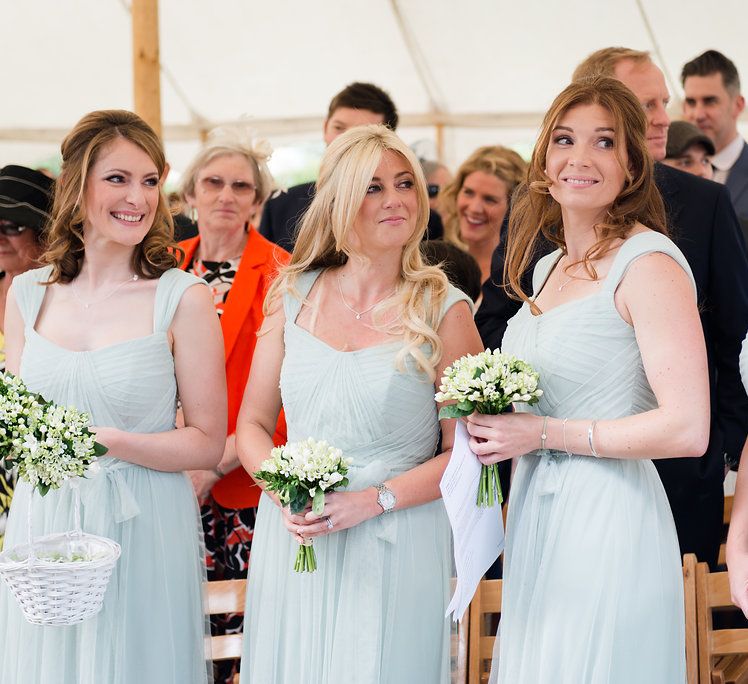 Bridesmaids in Pale Green Dessy Dresses | Turner & Moss Photography