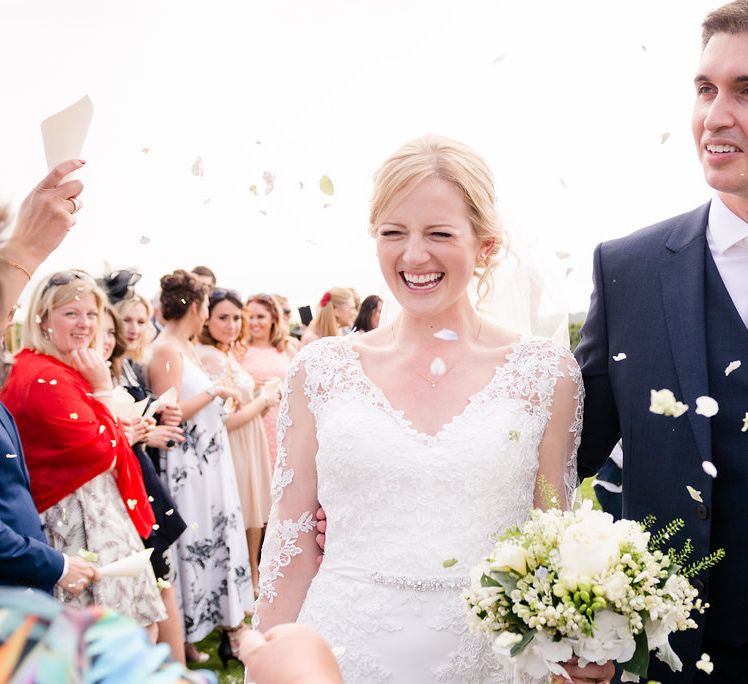 Outdoor Wedding Ceremony | Bride in Mori Lee Lace Dress | Groom in Navy Reiss Suit | Turner & Moss Photography