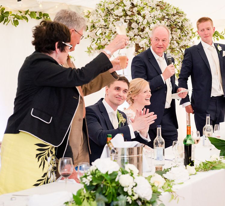 Top Table | Elegant Greenery & White Rustic Marquee Wedding at Church Farm | Turner & Moss Photography